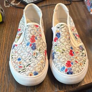 GBG Los Angeles Floral Slip-On Sneakers - Gray and Multicolor